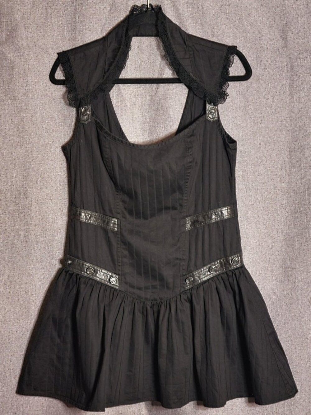 Blacklist Vtg Lip Service Dress Rose Snaps Black Stripe Lace Witch Gothic Large